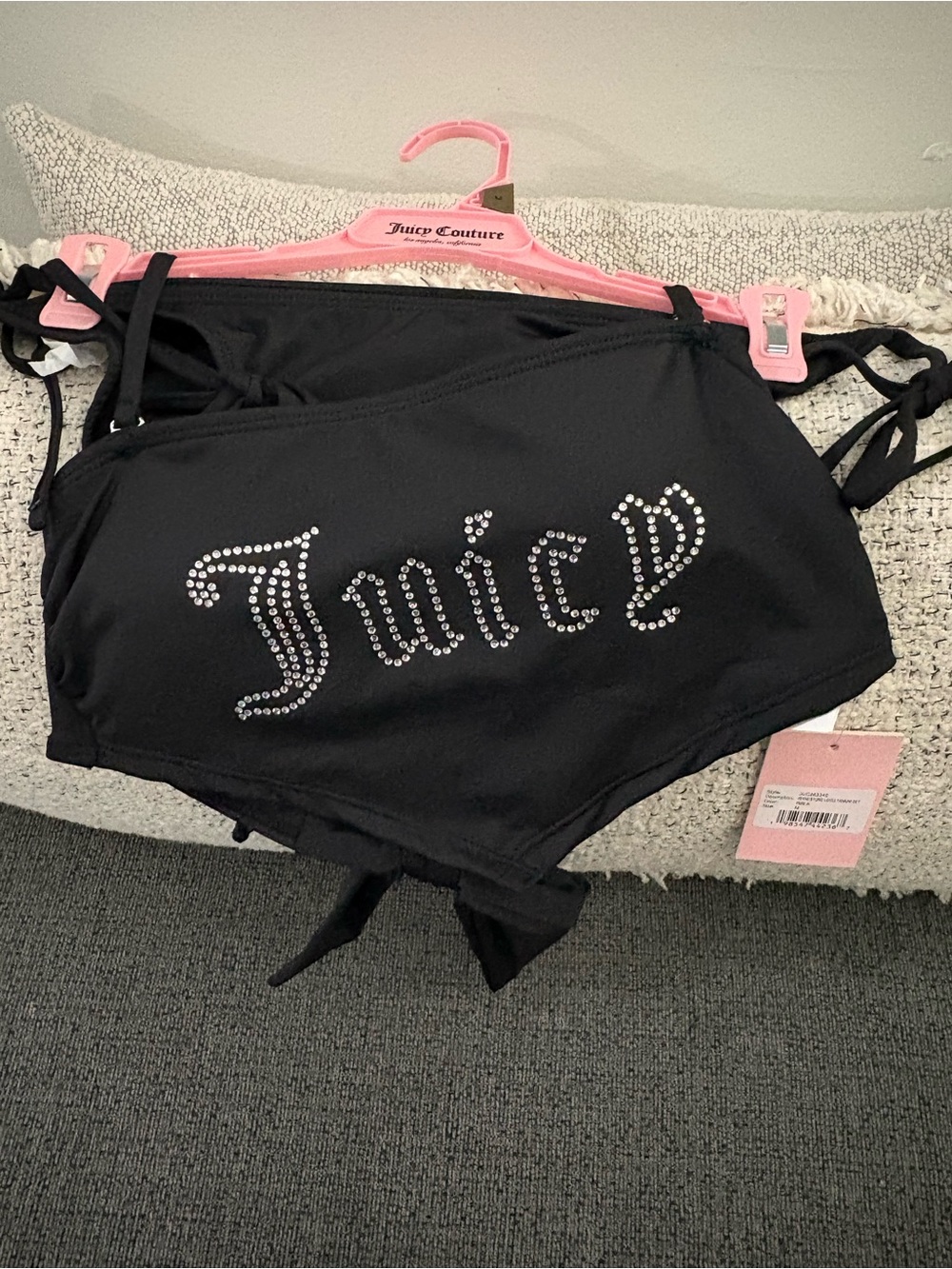 Juicy Couture Black Rhinestone Logo Bikini Bottoms